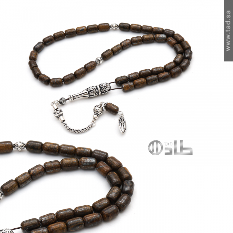 سبحة برونزانايت طبيعي 37 حبة فضة 925 – تصميم برميلي أنيق | مجوهرات طاد سبحة برونزانايت طبيعي 37 حبة فضة 925 – تصميم برميلي أنيق | مجوهرات طاد
