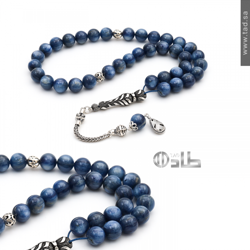 سبحة كايانايت طبيعي فضة 925 دائرية 37 حبة 10 مم | طاد