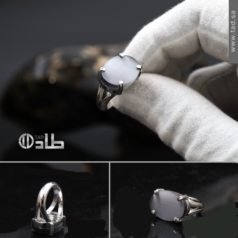 خاتم تفصيل عين الهر الرمادي المعالج فضة 925 | طاد