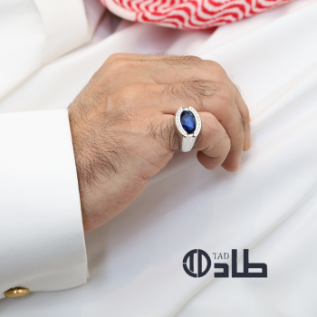خاتم فضة 925 بحجر سانثتيك أزرق زفيري وزركون – خاتم رجالي فاخر | طاد خاتم فضة 925 بحجر سانثتيك أزرق زفيري وزركون – خاتم رجالي فاخر | طاد