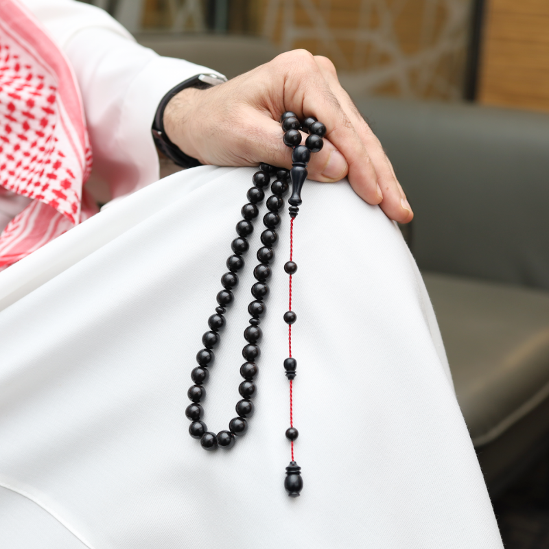 سبحة فاتوران زعفراني مع تمليكة 45 حبة قصة دائرية 10 مم لمسة أنيقة | طاد