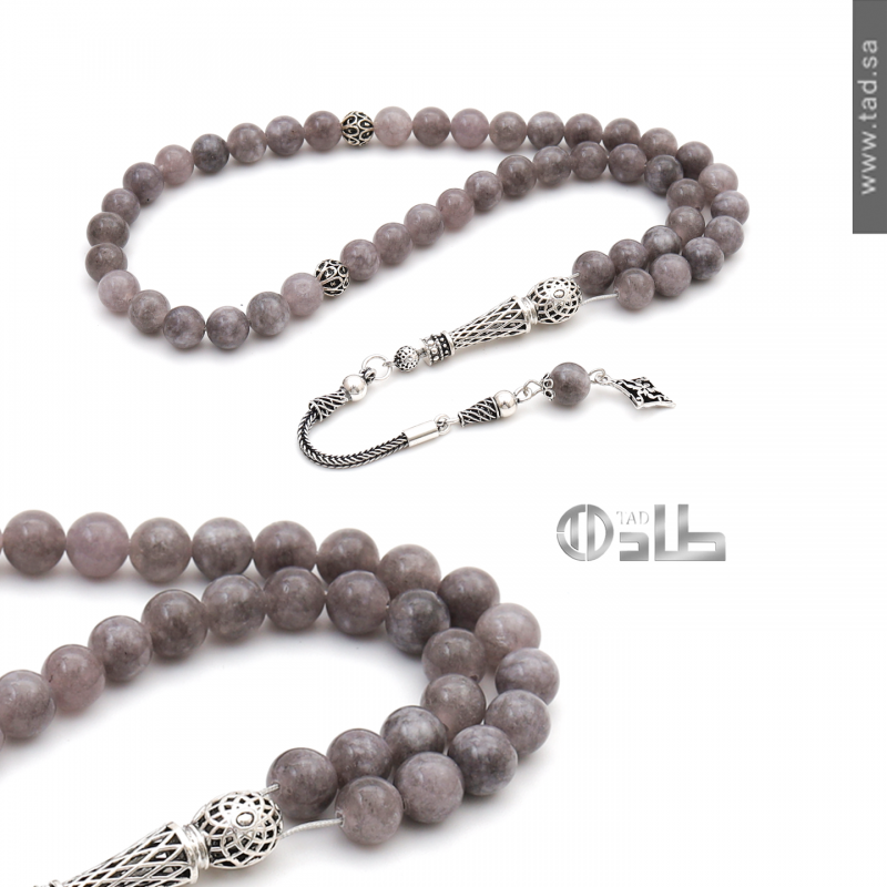 سبحة جاد طبيعي 45 حبة مع فضة 925 – حجم 8 مم
