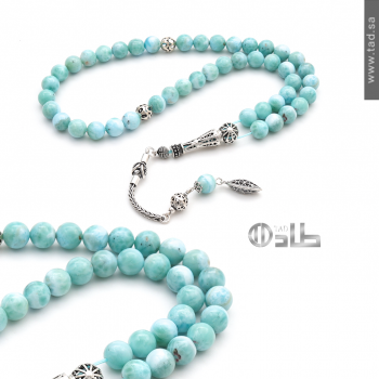 سبحة لاريمار نادر طبيعي 45 حبة فضة 925 دائرية 8 مم | طاد سبحة لاريمار نادر طبيعي 45 حبة فضة 925 دائرية 8 مم | طاد