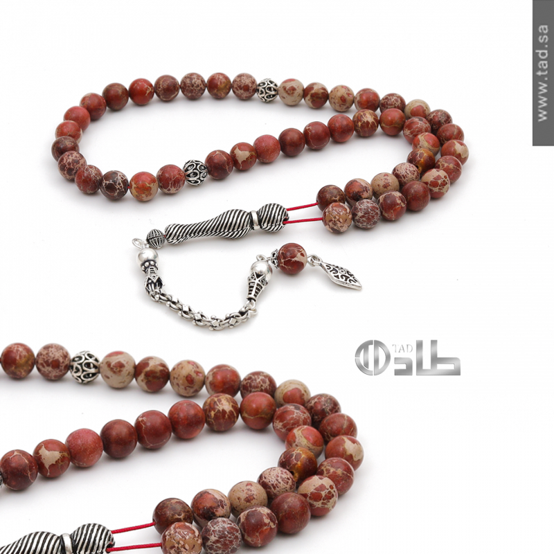 سبحة جاسبر طبيعي فضة 925 – 45 حبة 8 مم