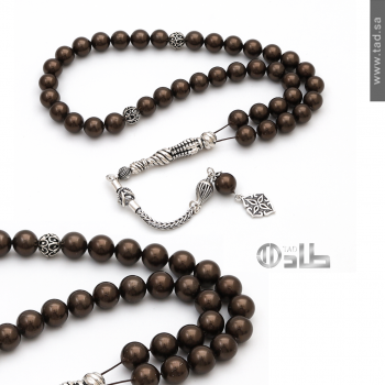 سبحة محار طبيعي 45 حبة فضة 925 دائرية 8 مم | طاد سبحة محار طبيعي 45 حبة فضة 925 دائرية 8 مم | طاد