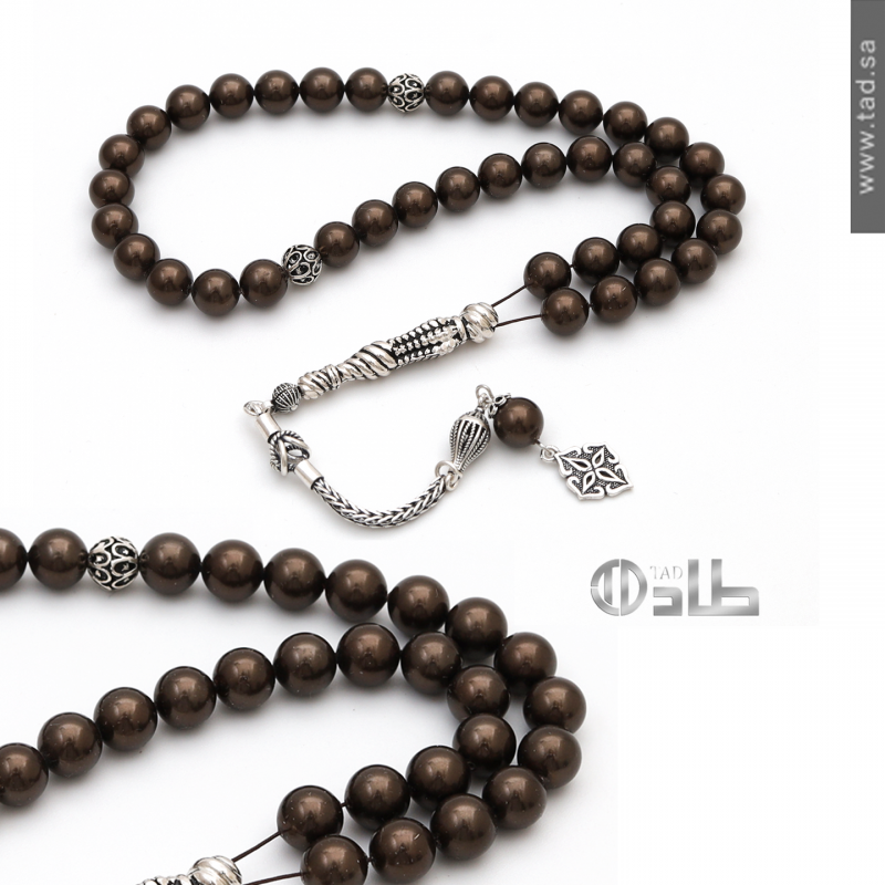 سبحة محار طبيعي 45 حبة فضة 925 دائرية 8 مم | طاد سبحة محار طبيعي 45 حبة فضة 925 دائرية 8 مم | طاد