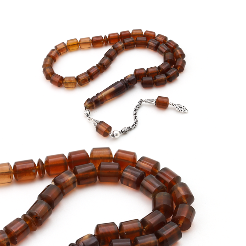 سبحة كهرمان سومطري مع إكسسوارات فضة 925 33 حبة قصة اسطواني 11×9 مم | طاد