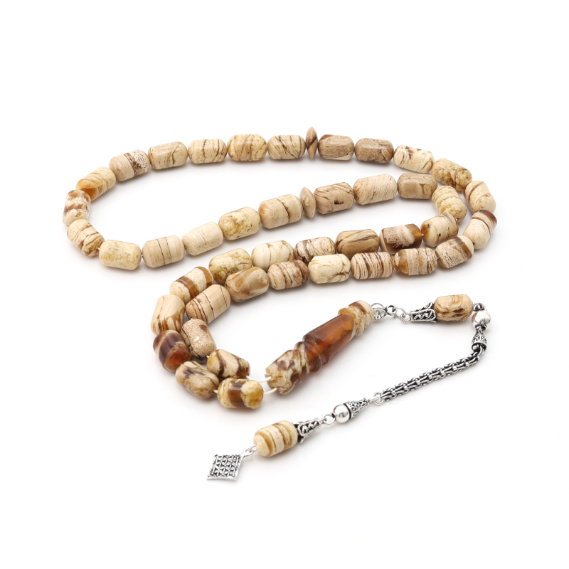 سبحة كهرمان سومطري مع إكسسوارات فضة 925 43 حبة قصة اسطواني 13×8 مم | طاد سبحة كهرمان سومطري مع إكسسوارات فضة 925 43 حبة قصة اسطواني 13×8 مم | طاد