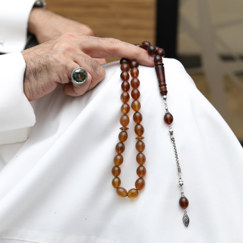 سبحة كهرمان سومطري مع إكسسوارات فضة 925 33 حبة قصة بيضاوي 13×10 مم | طاد
