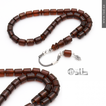 سبحة كهرمان سومطري مع إكسسوارات فضة 925 33 حبة قصة اسطواني 11×9 مم | طاد