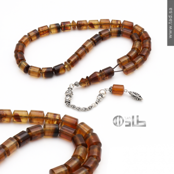 سبحة كهرمان سومطري مع إكسسوارات فضة 925 33 حبة قصة اسطواني 11×9 مم | طاد