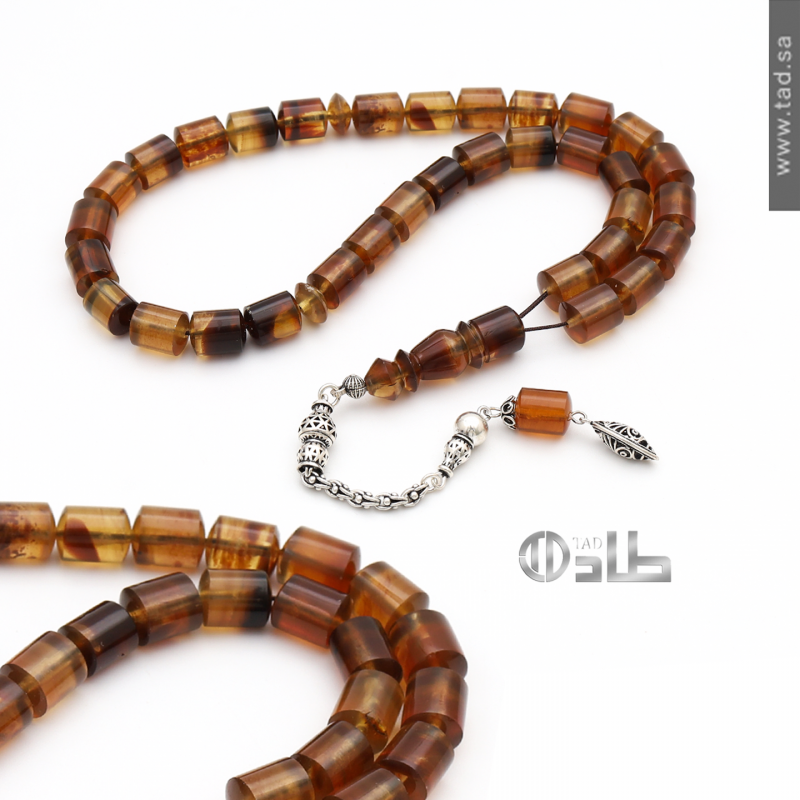 سبحة كهرمان سومطري مع إكسسوارات فضة 925 33 حبة قصة اسطواني 11×9 مم | طاد