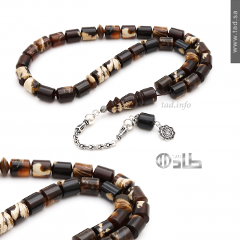 سبحة كهرمان سومطري مع إكسسوارات فضة 925 33 حبة قصة اسطواني 11×9 مم | طاد