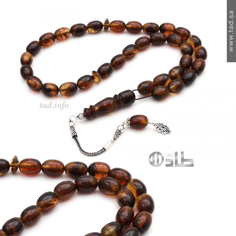 سبحة كهرمان سومطري مع إكسسوارات فضة 925 33 حبة قصة بيضاوي 13×9 مم | طاد سبحة كهرمان سومطري مع إكسسوارات فضة 925 33 حبة قصة بيضاوي 13×9 مم | طاد