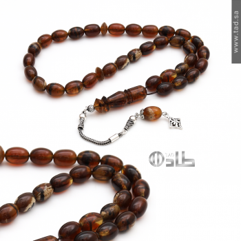 سبحة كهرمان سومطري مع إكسسوارات فضة 925 33 حبة قصة بيضاوي 12×9 مم | طاد