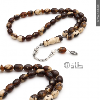 سبحة كهرمان سومطري مع إكسسوارات فضة 925 33 حبة قصة بيضاوي 13×9 مم | طاد