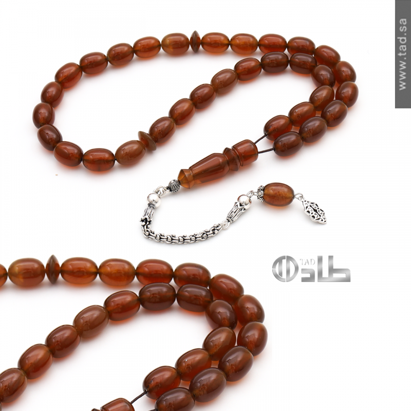 سبحة كهرمان سومطري مع إكسسوارات فضة 925 33 حبة قصة بيضاوي 12×9 مم | طاد
