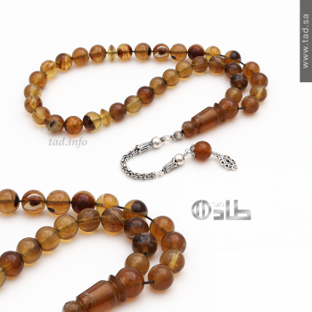 سبحة كهرمان سومطري مع إكسسوارات فضة 925 33 حبة قصة دائرية 10 مم | طاد