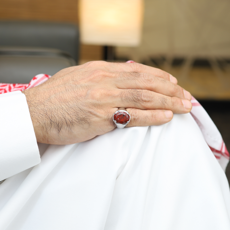 خاتم تفصيل حجر جاسبر فضة 925 – خاتم ملكي رجالي من طاد