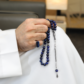 خاتم تفصيل عين النمر الأزرق مع سبحة عين النمر الأزرق عرض خاص فضة 925 | طاد خاتم تفصيل عين النمر الأزرق مع سبحة عين النمر الأزرق عرض خاص فضة 925 | طاد