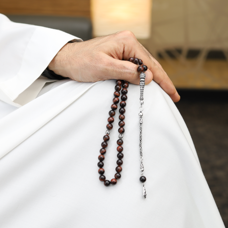 سبحة عين النمر طبيعي 8 ملم – فضة 925 – 45 حبة سبحة عين النمر طبيعي 8 ملم – فضة 925 – 45 حبة