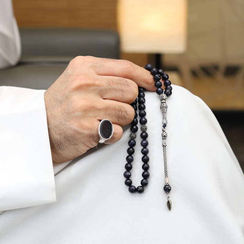 خاتم تفصيل حجر نجوم مع سبحة نجوم عرض خاص فضة 925 | طاد خاتم تفصيل حجر نجوم مع سبحة نجوم عرض خاص فضة 925 | طاد