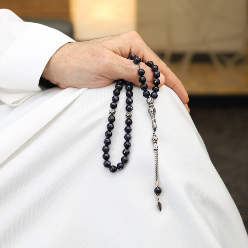 سبحة حجر نجوم مضلّع فضة 925 45 حبة 8 مم سبحة حجر نجوم مضلّع فضة 925 45 حبة 8 مم