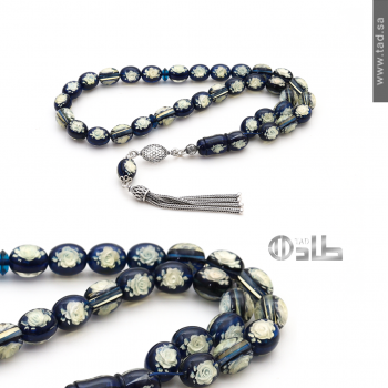 سبحة كهرمان بلطيقي طبيعي نحت زهور 10.5×8.5 مم قصة بيضاوي مع إكسسوارات فضة 925 | طاد